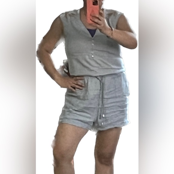 Embroidered Mesh Zip Up Short Chambray Romper Stretch Tie Up Pocket Denim Kawaii - Picture 6 of 10